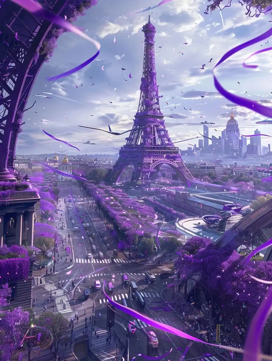 Anime Purple Paris Scene Midjourney 提示词生成效果