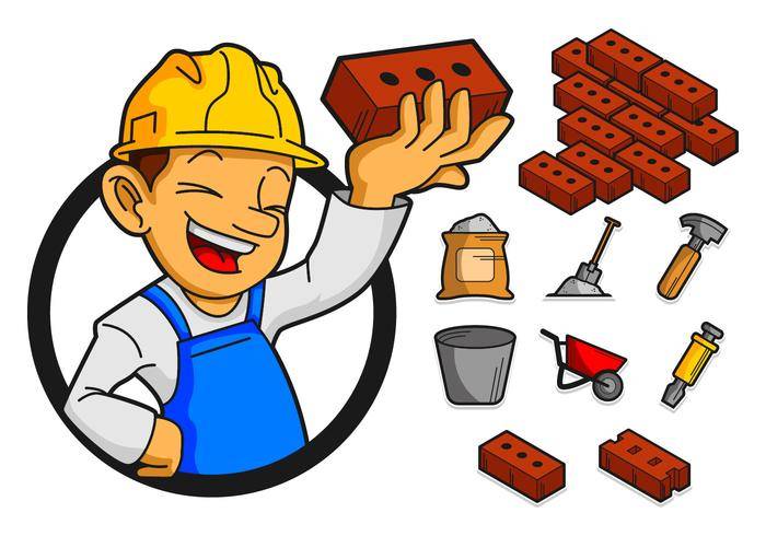 瓦工和工具图标矢量