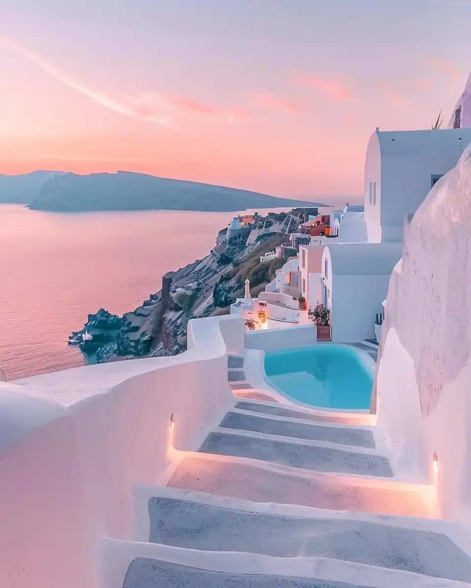 Santorini Sunset Photography Midjourney提示词