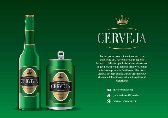 Cerveja绿色的瓶子和罐头免费矢量