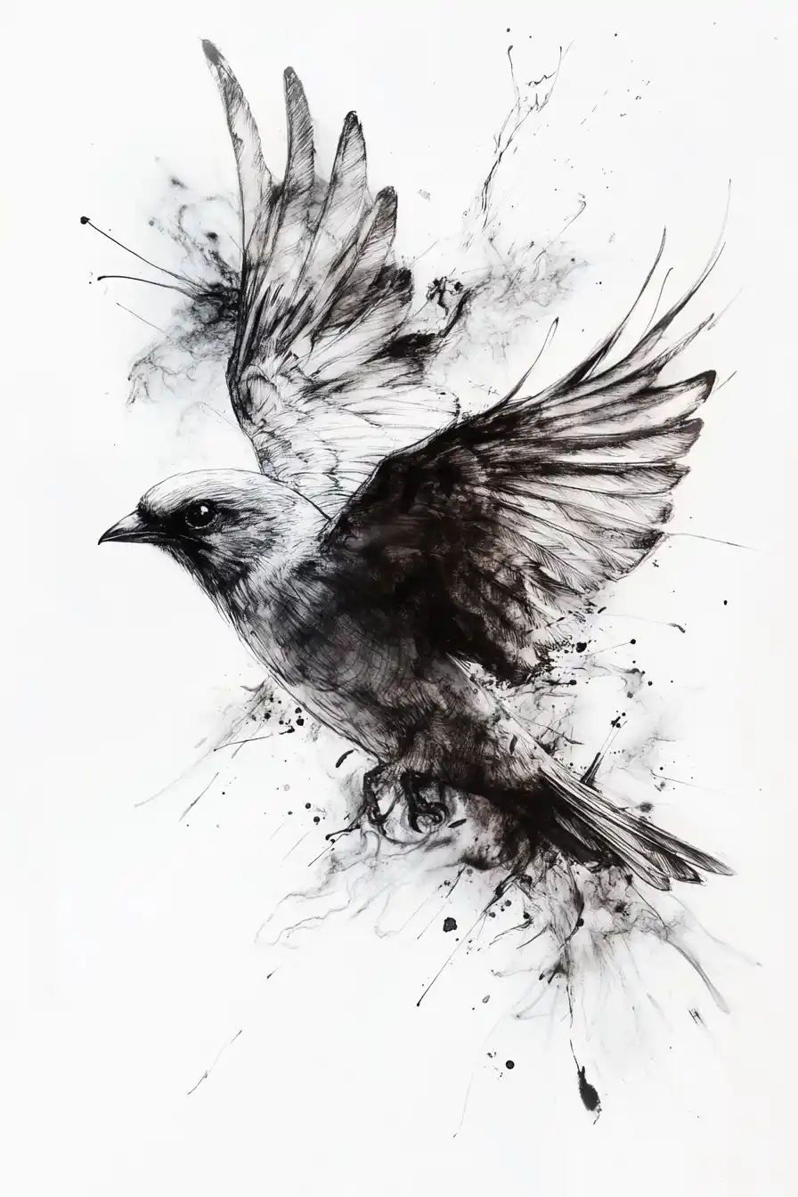 Alcohol Ink Bird in Flight Midjourney提示词