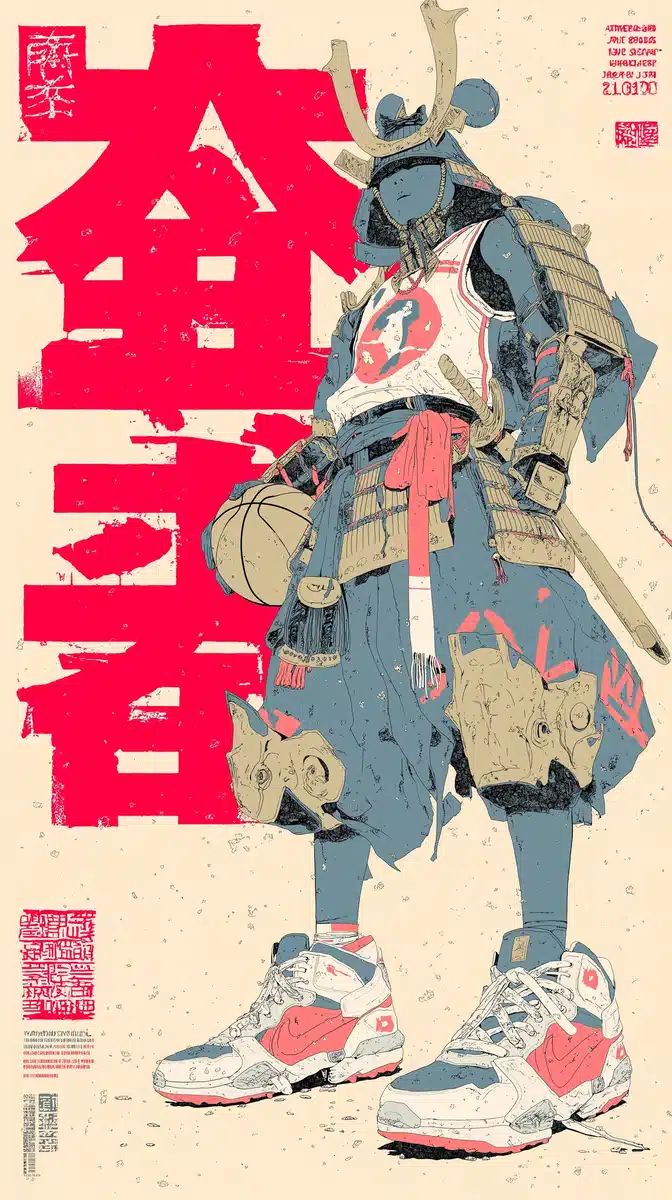 Samurai Basketball Player Poster Midjourney提示词