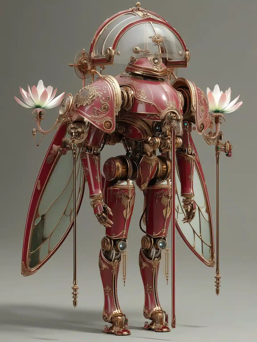Baroque Lotus Mech Knight Midjourney提示词