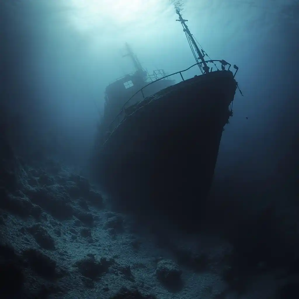 Dark Sea Ferry Wreck Midjourney提示词