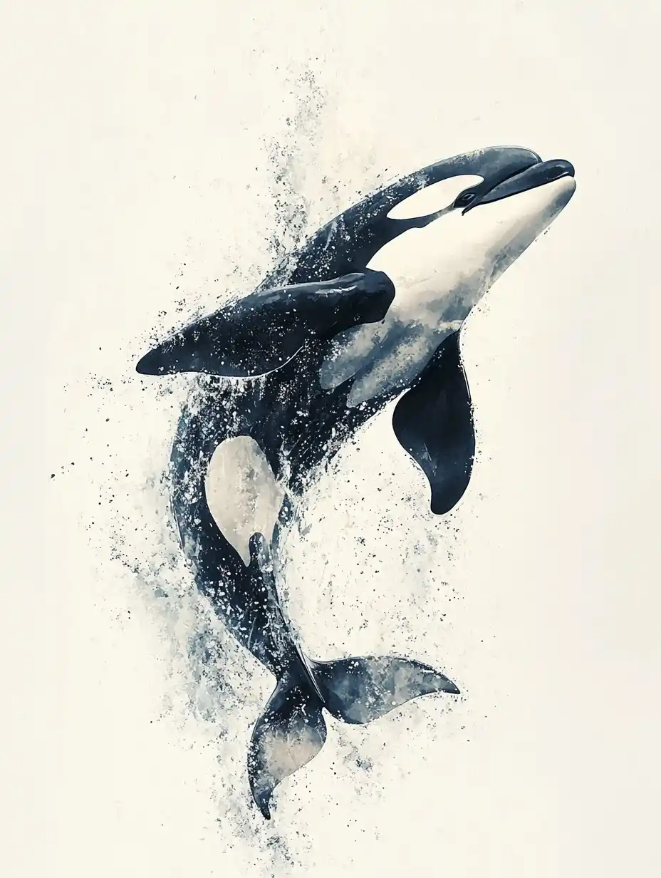 Aquarelle Orca Breaching Ocean Midjourney 提示词生成效果