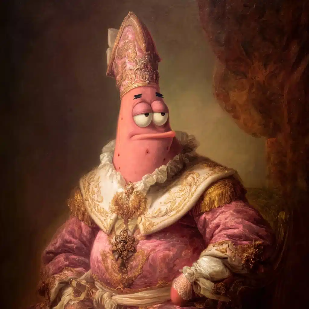 Cartoonish Patrick Star Portrait Midjourney提示词