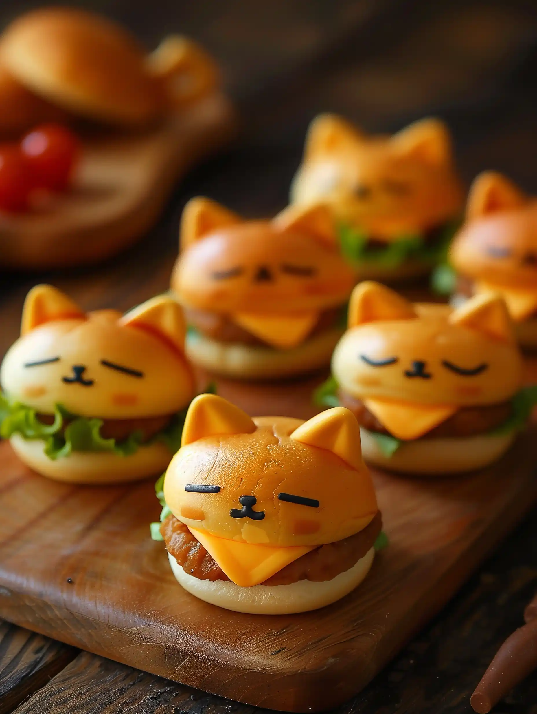 Sculpted Cat Face Burgers Midjourney提示词