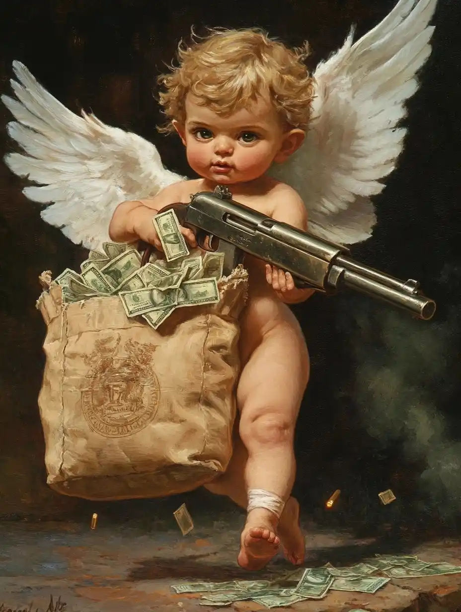 Cherub with Uzi – AR 34 Midjourney提示词