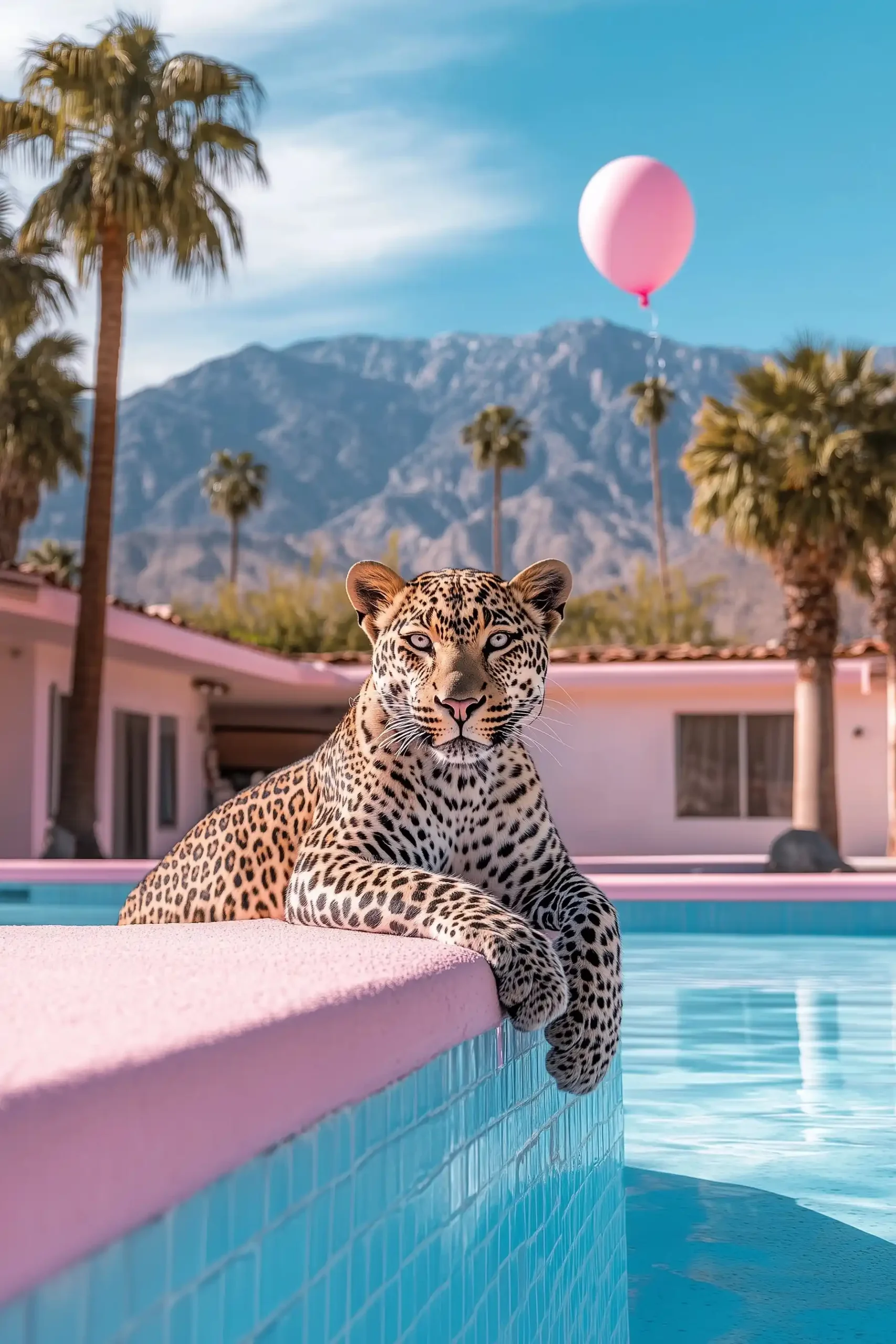 Leopard Poolside in Pastels Midjourney提示词