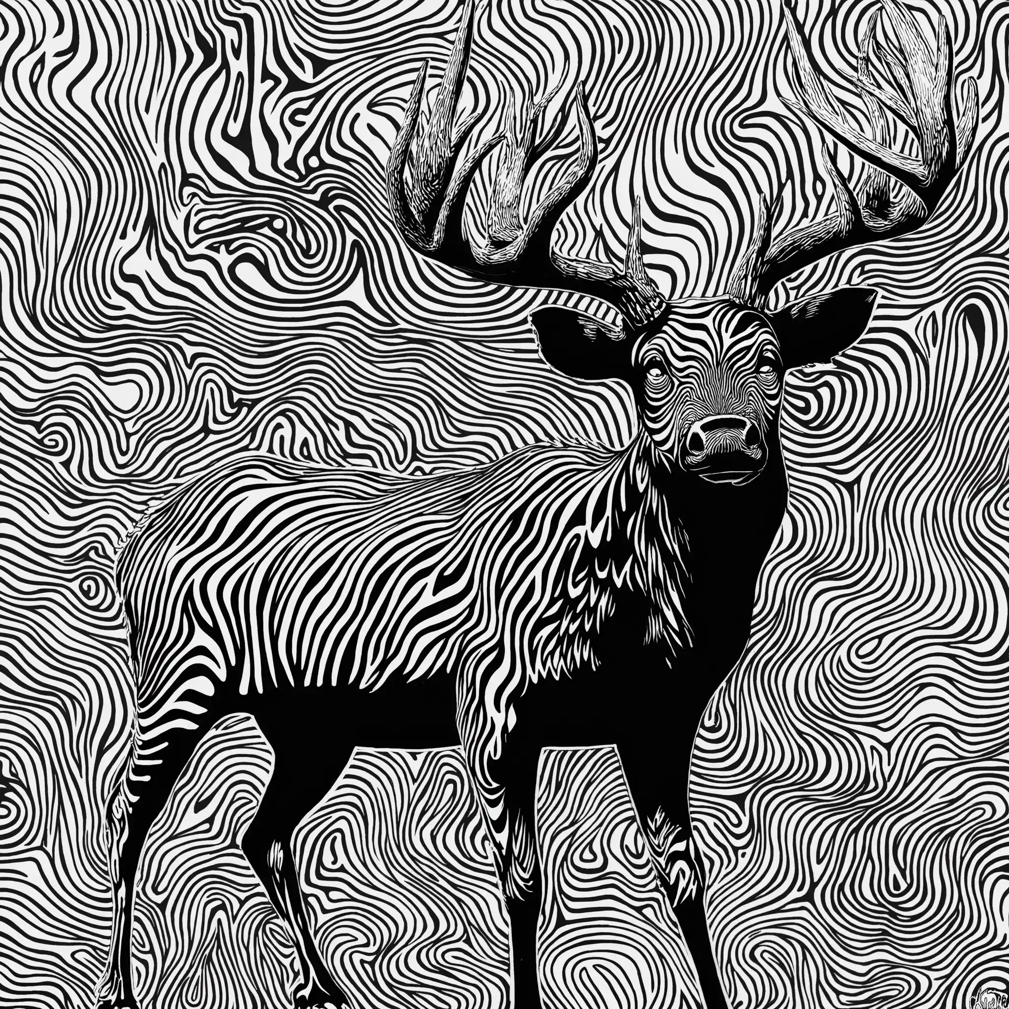 Surreal Woodcut of Deformed Alces Midjourney提示词