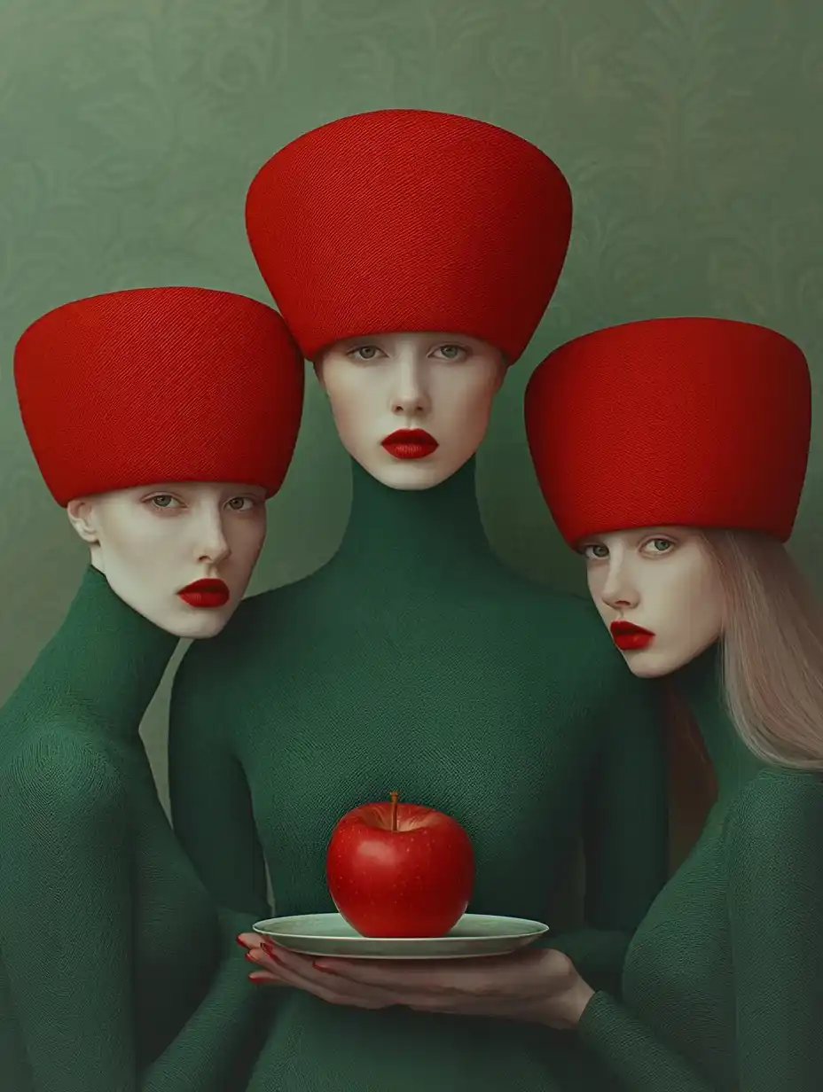 Surrealist Women with Apples Midjourney提示词