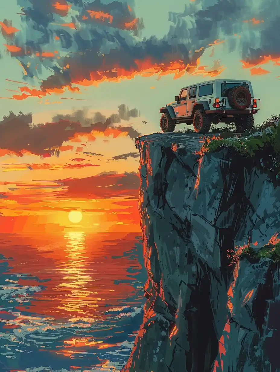Minimalist Cliffside 4×4 Midjourney提示词