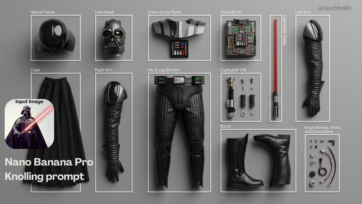 Darth Vader Costume Parts Knolling | Star Wars Breakdown Nano Banana提示词