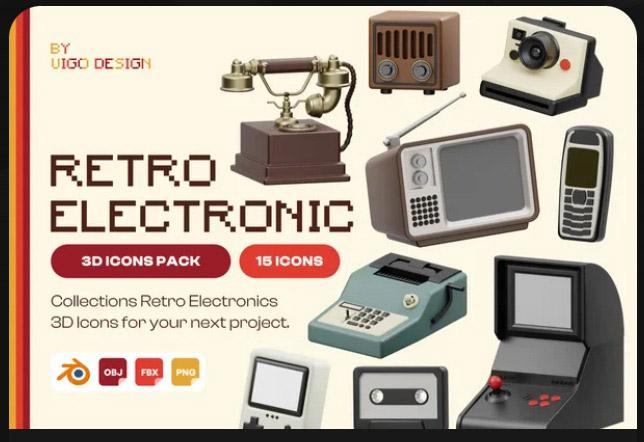 Retro Electronics 3D Icon