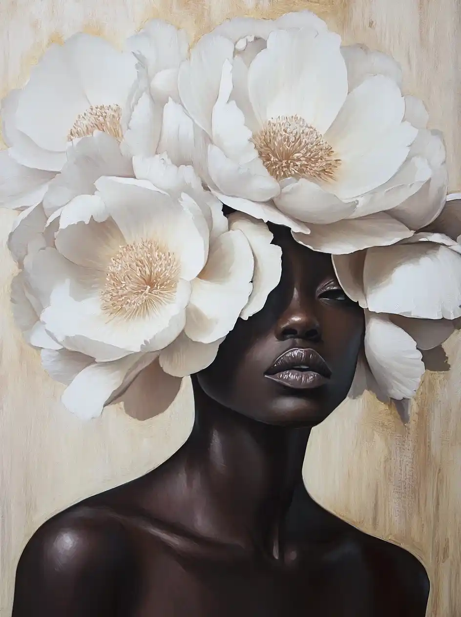 African Woman with Floral Mask Midjourney提示词