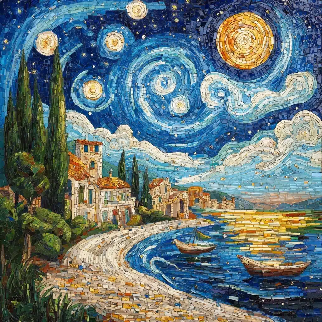 Circular Mosaic Seascape Midjourney提示词