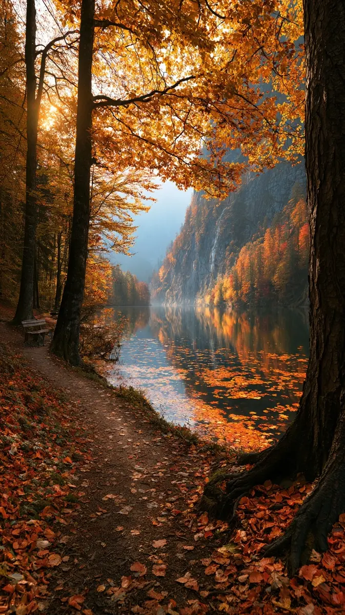 Autumn Alpine Lake Landscape Midjourney提示词