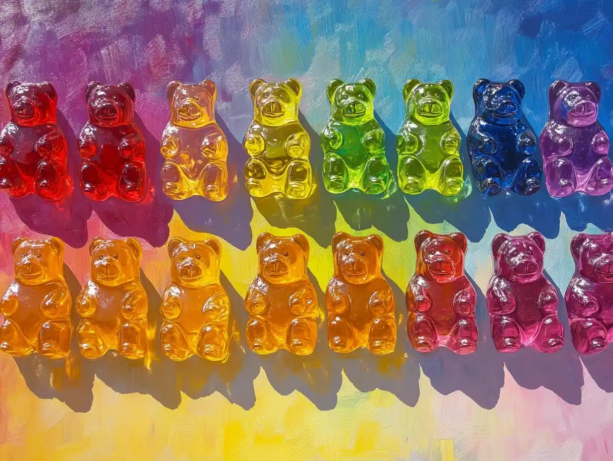 Glass Gummy Bears Pointillism Midjourney提示词