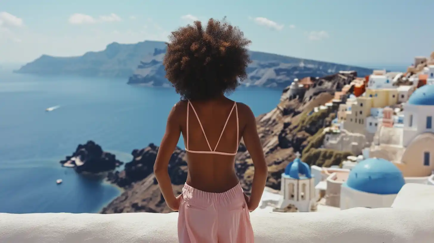 Santorini Cliff View Midjourney提示词