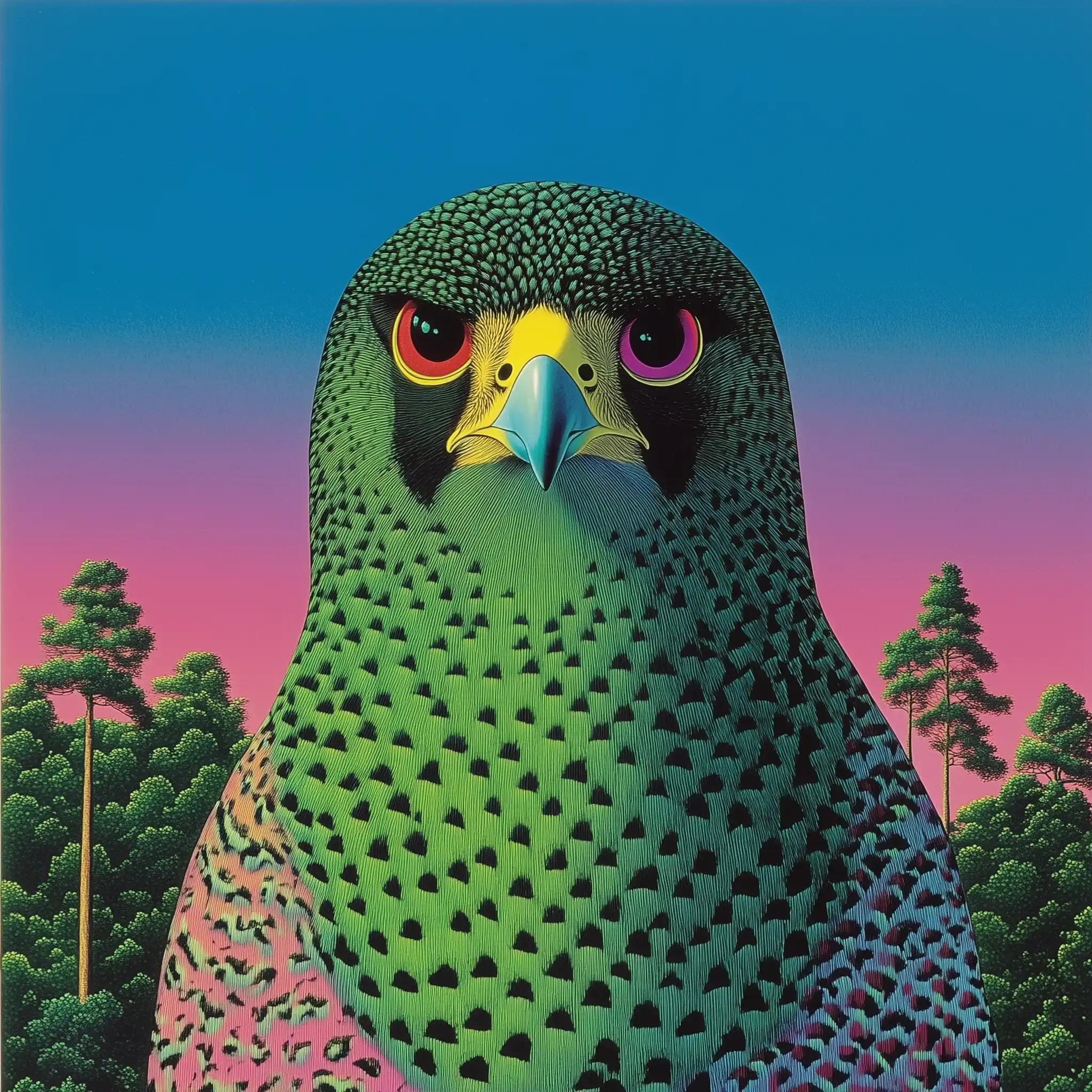 Frontal Falcon Portrait Illustration Midjourney提示词