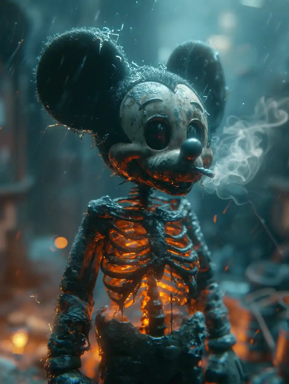 Hyperrealistic Tattooed Mickey Mouse in Prison Midjourney提示词