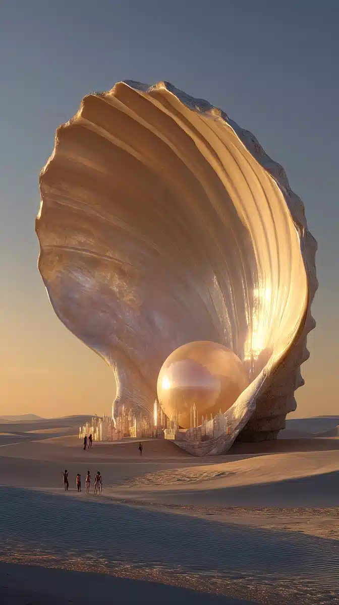 Hyperrealistic Seashell in Desert Midjourney提示词