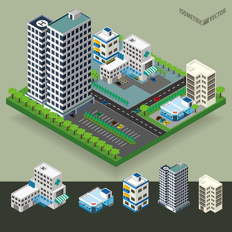 现代化小区建筑楼矢量
