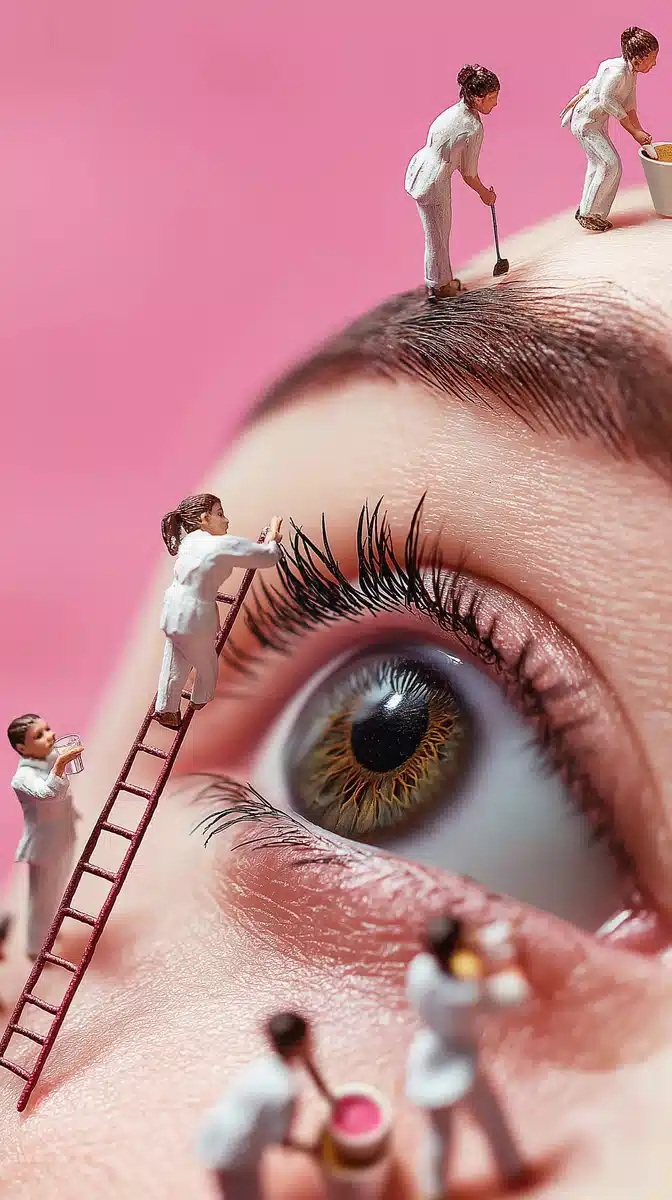 Miniature Artists on Giant Face Midjourney提示词