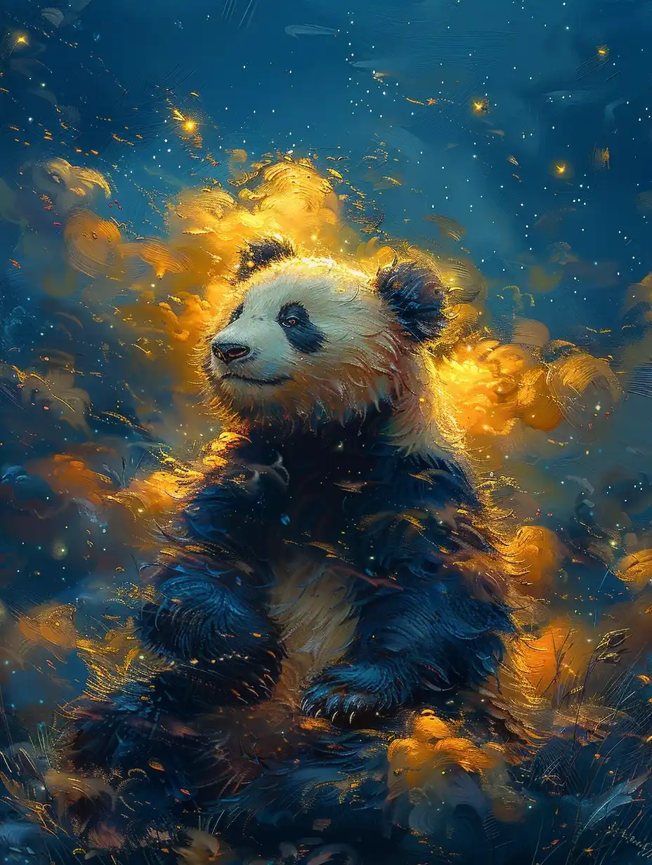 Van Gogh Panda Night Midjourney提示词