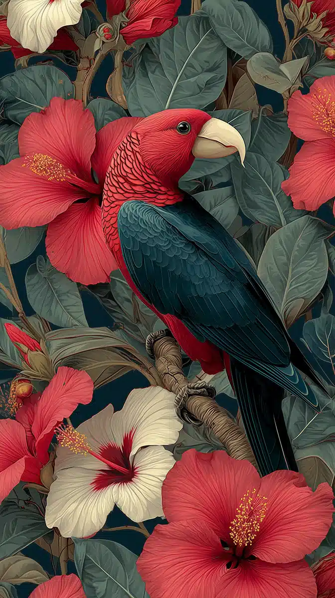 Tropical Flowers and Bird Vector Midjourney提示词