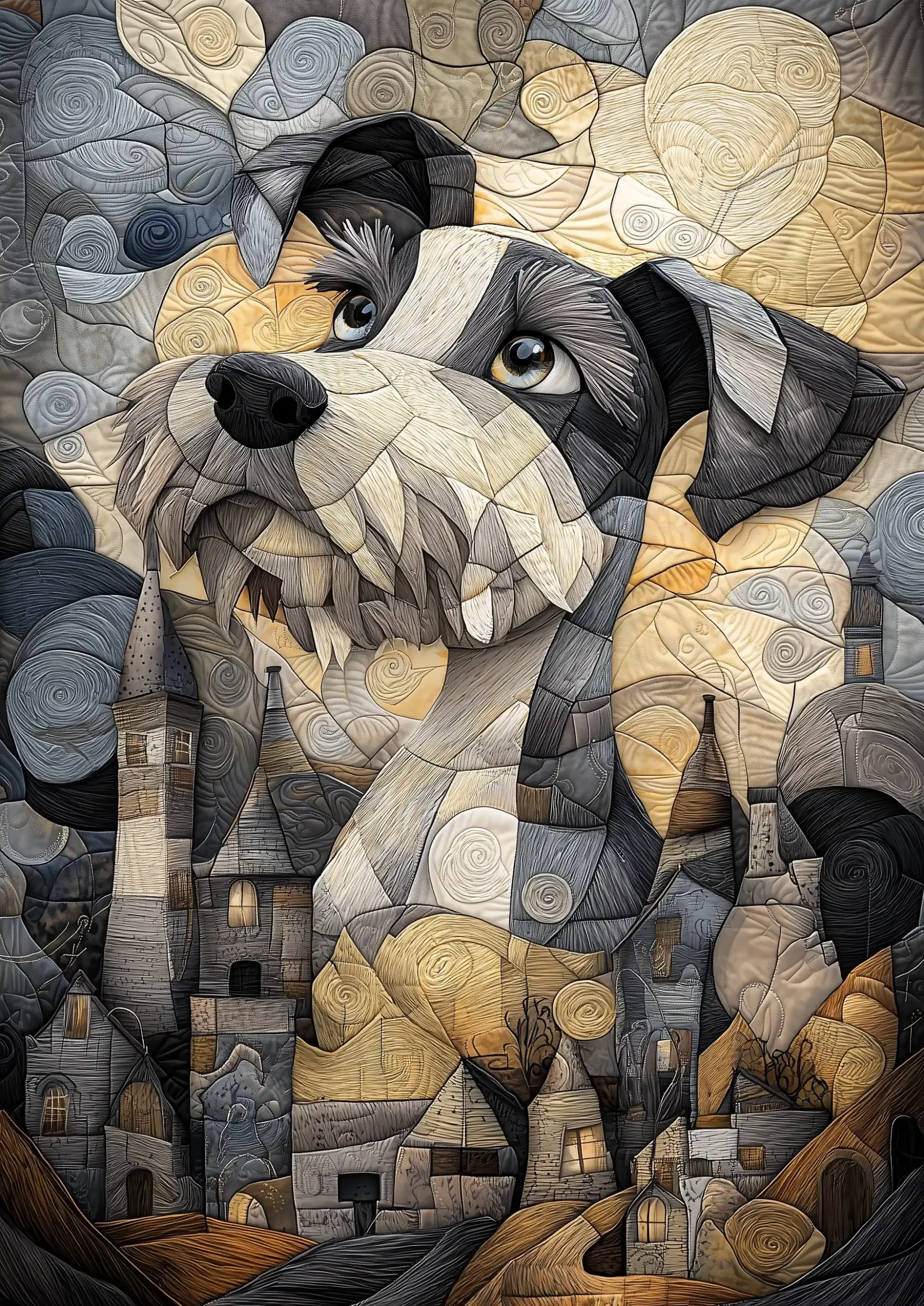 Whimsical Schnauzer Embroidery Theft Midjourney提示词