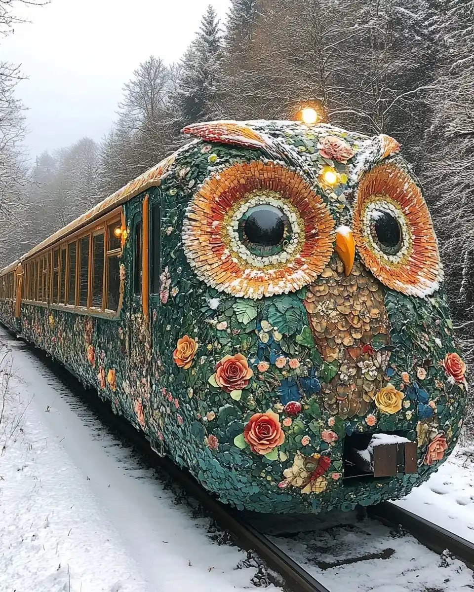 Floral Owls Train Chaos Midjourney提示词