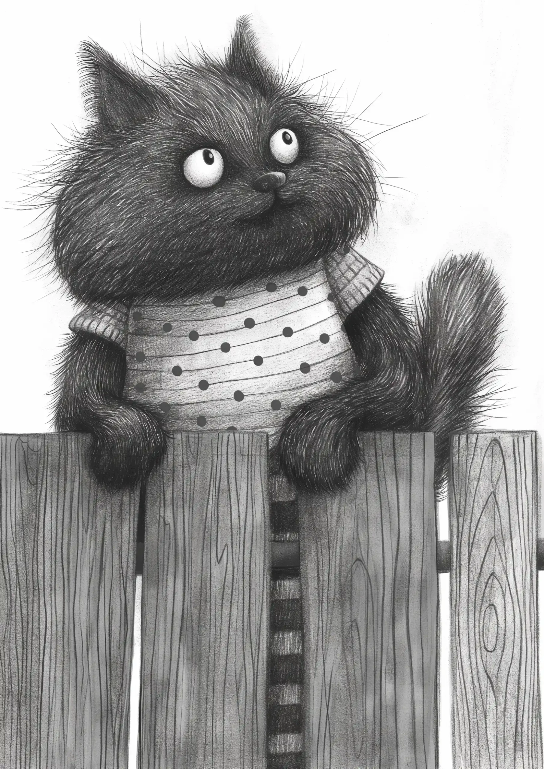 Whimsical Cat on Fence Midjourney提示词