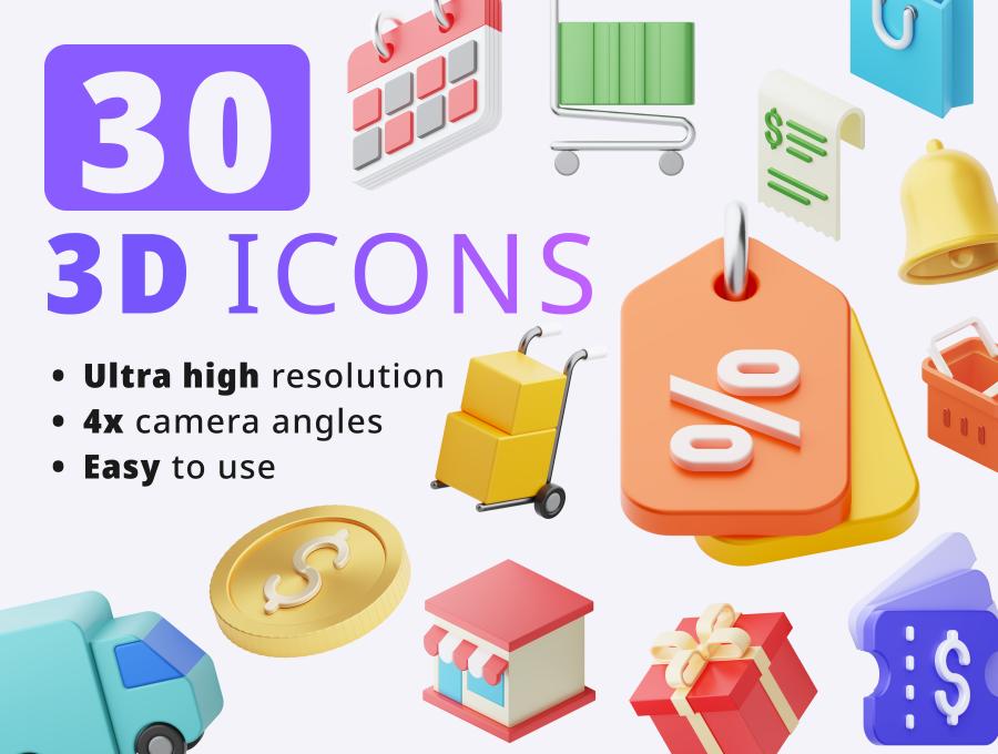 30 E-commerce 3D icon set