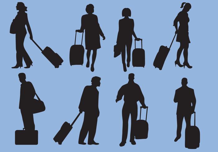 女人和男人旅行剪影矢量