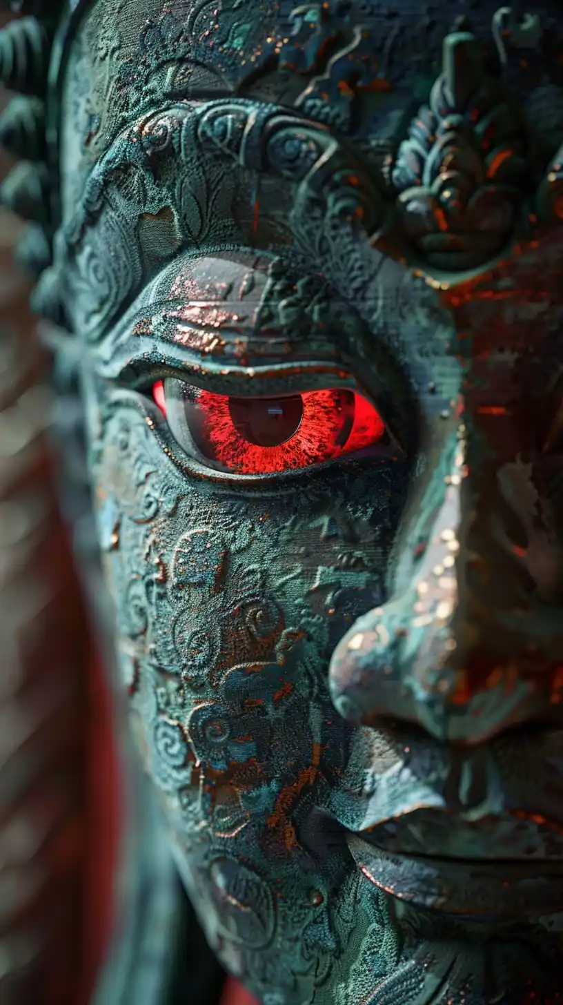 Hyper Realistic Red Eye Buddha Midjourney提示词