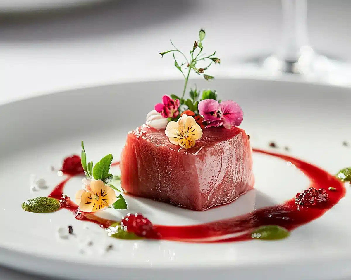 Minimalist Tuna Steak Presentation Midjourney提示词