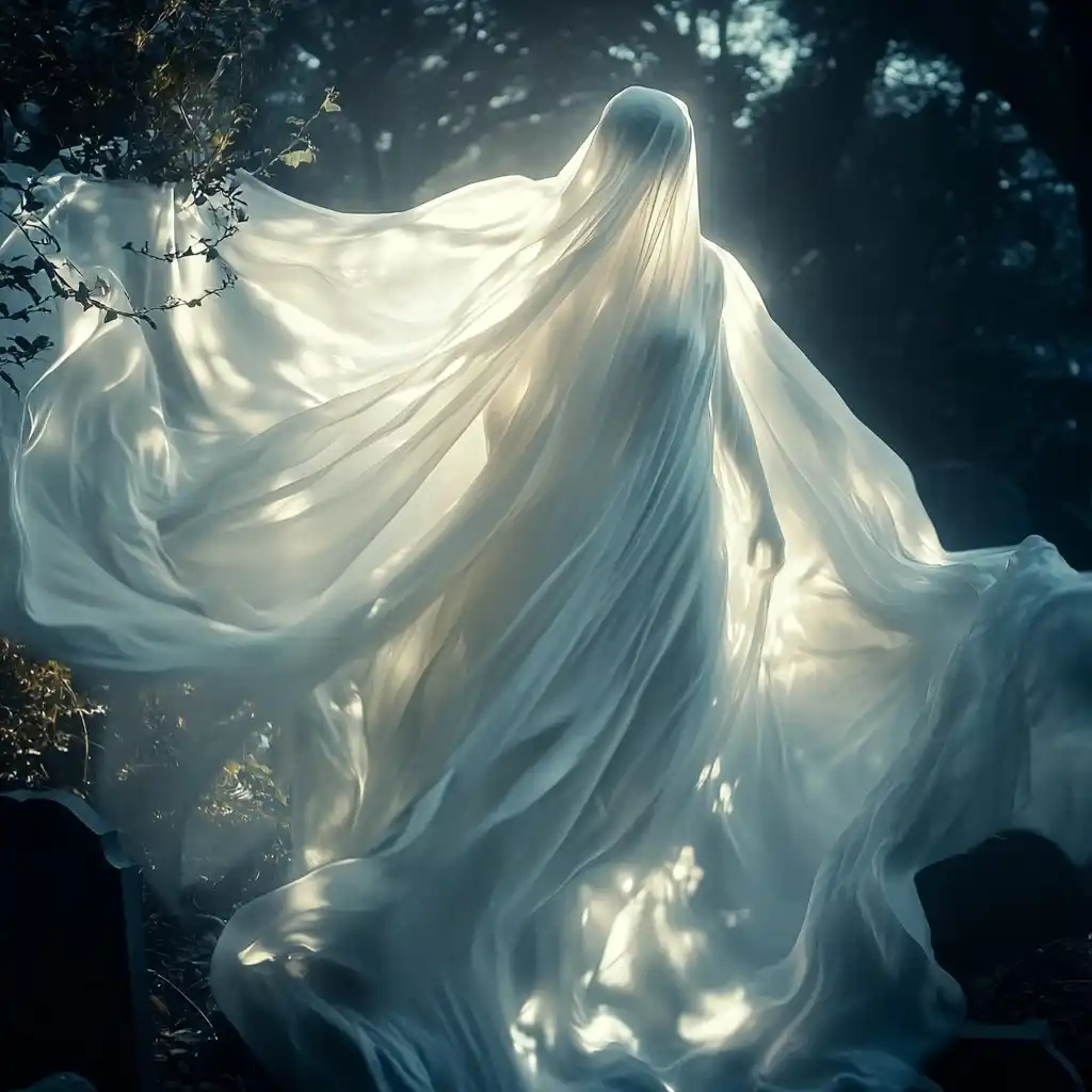 Ethereal Figure in Graveyard Midjourney提示词