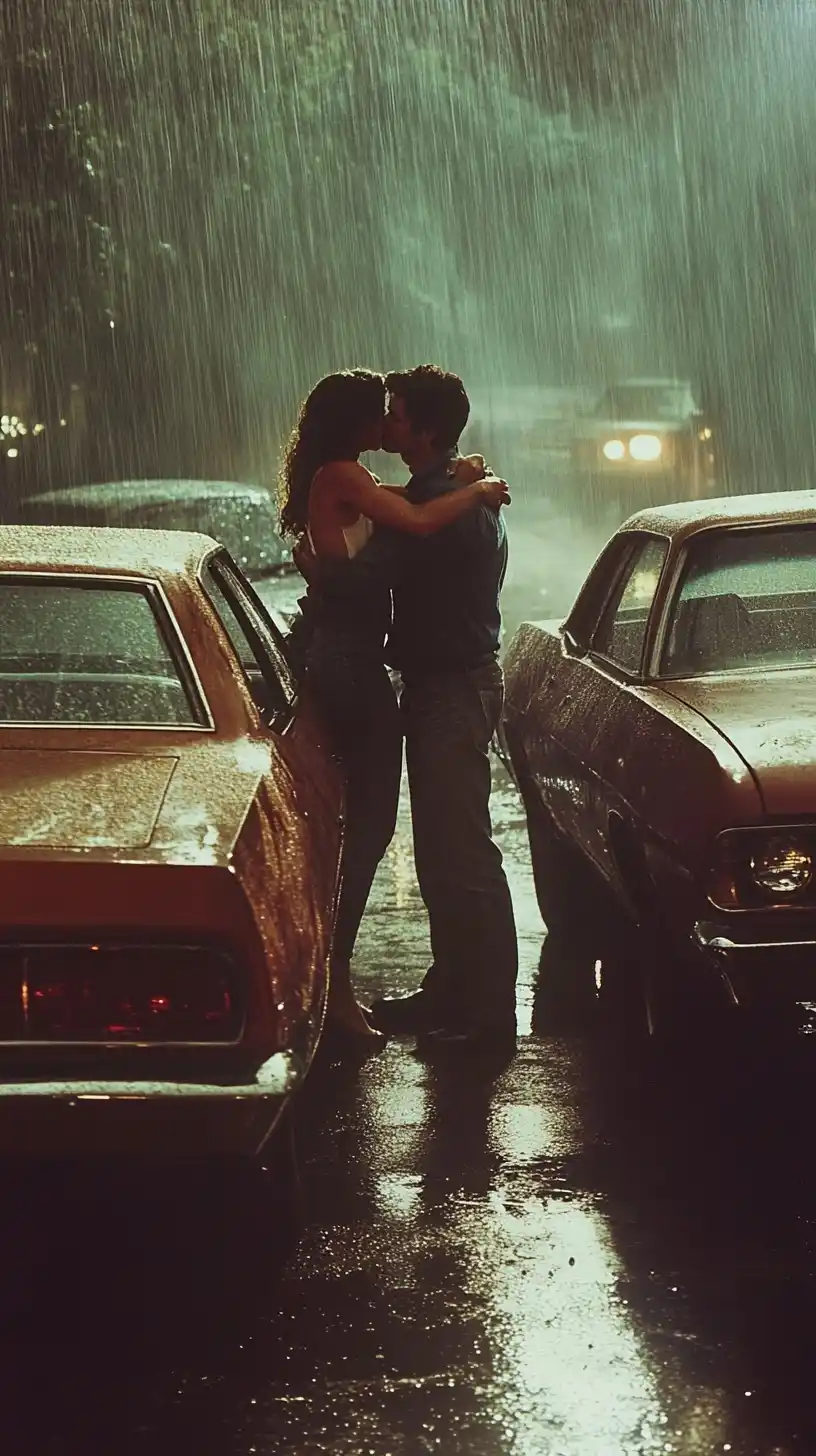 Cinematic Rainy Love Scene Midjourney提示词