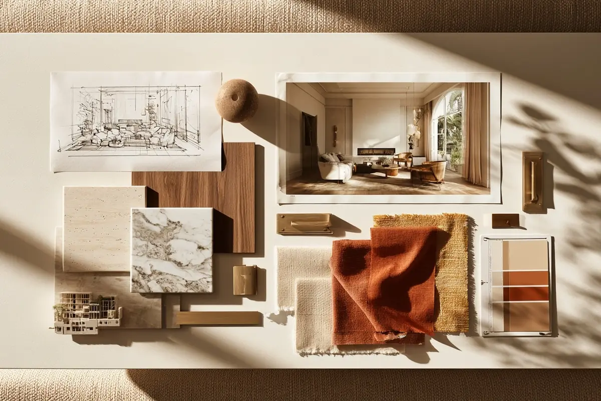Interior Design Moodboard Flatlay Midjourney提示词