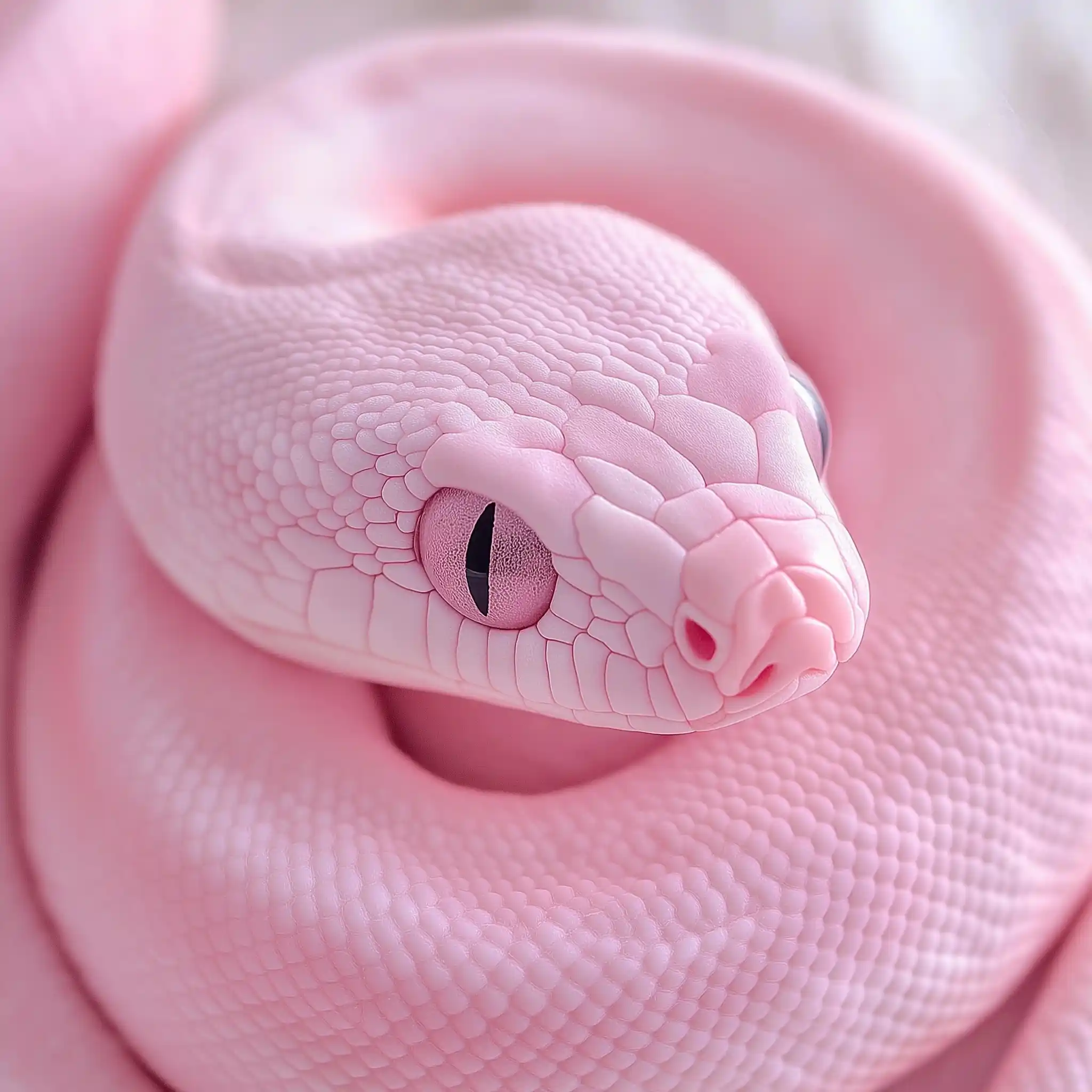 Plush Pink Snake Close-Up Midjourney提示词