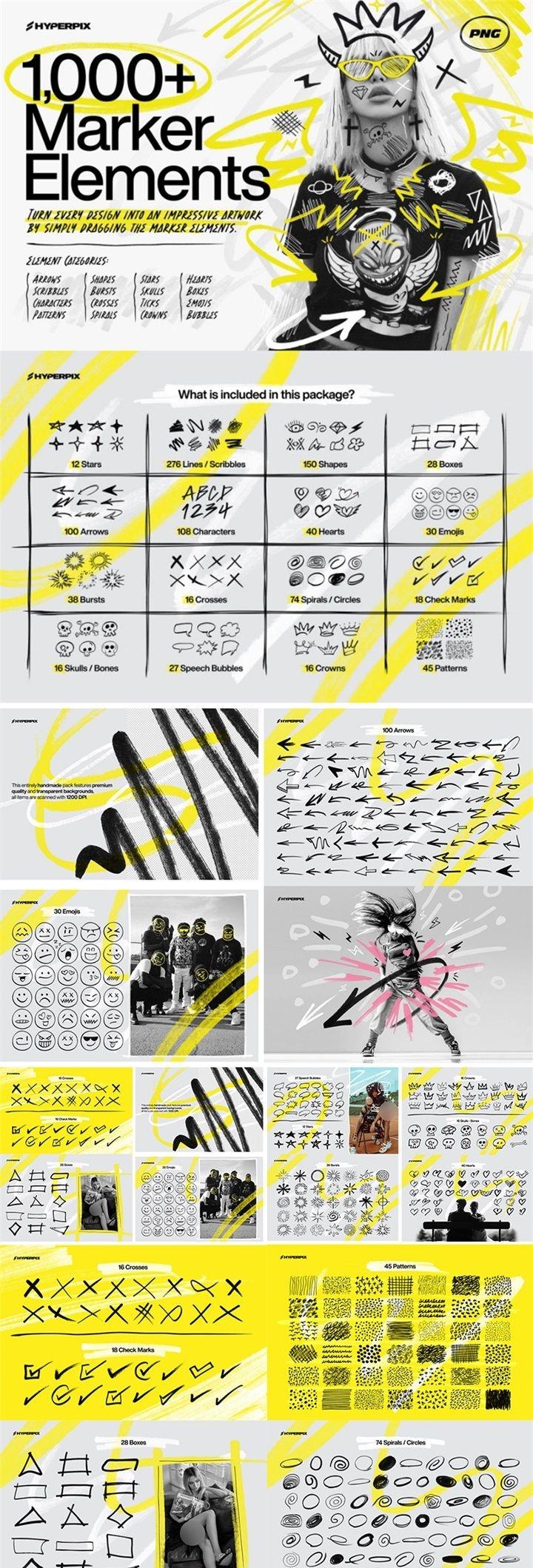 17套潮流涂鸦数字字母箭头符号素材合集包PNG格式
