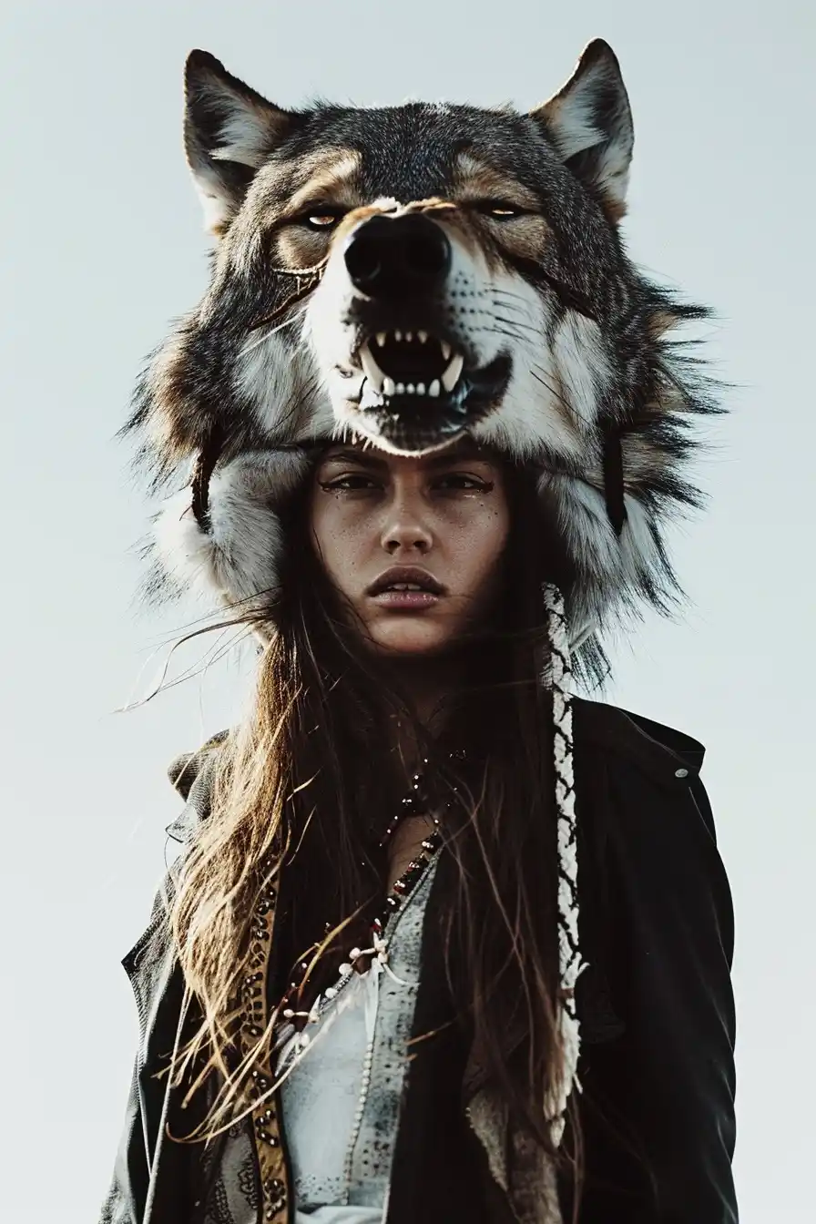 Raw Tribal Wolf Portrait Midjourney提示词