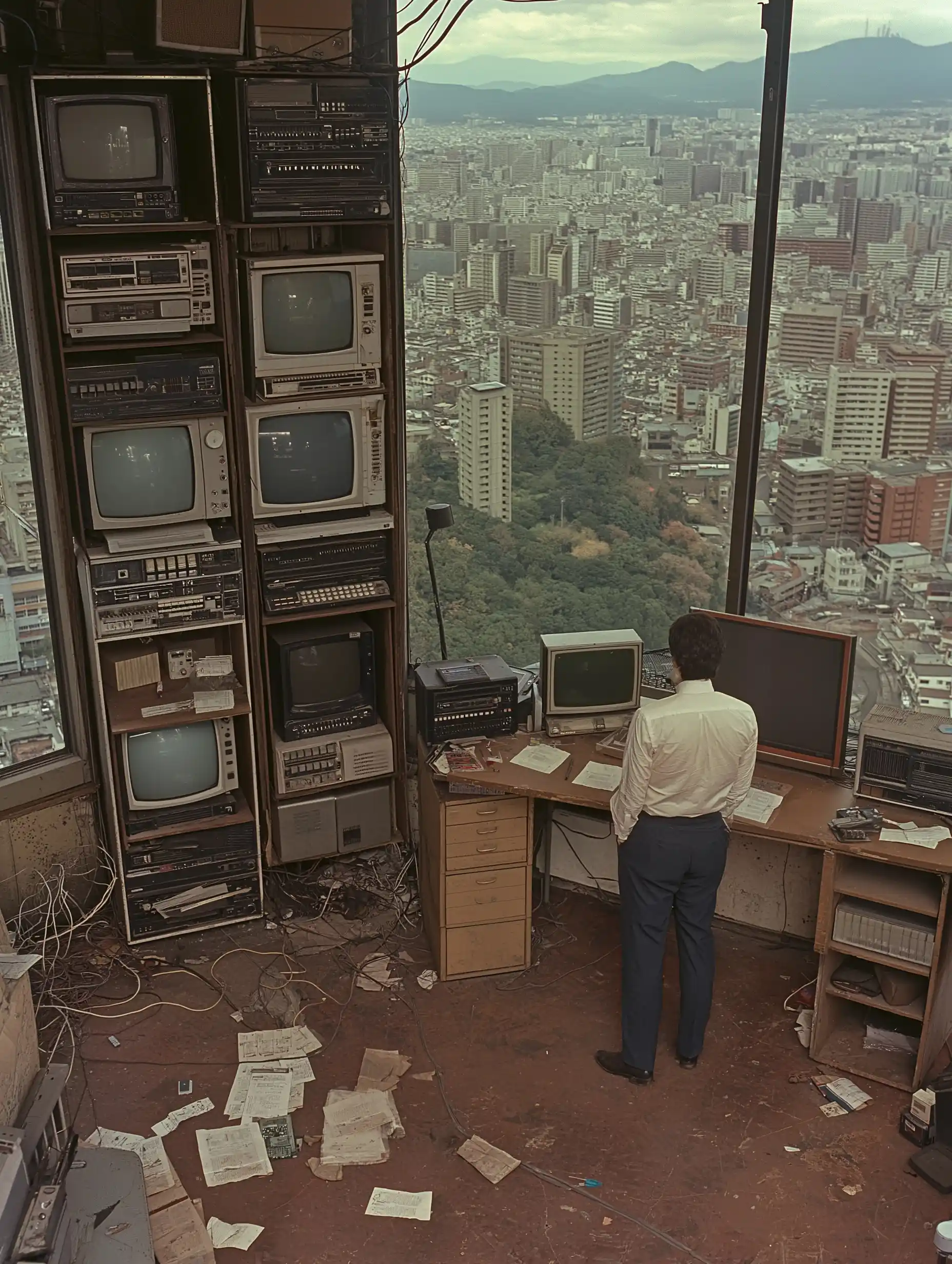 Futuristic Office Scene 35mm Film Midjourney提示词