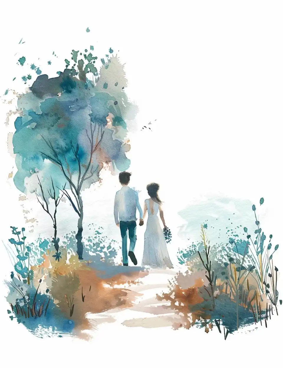 Watercolor Boho Couple Midjourney提示词