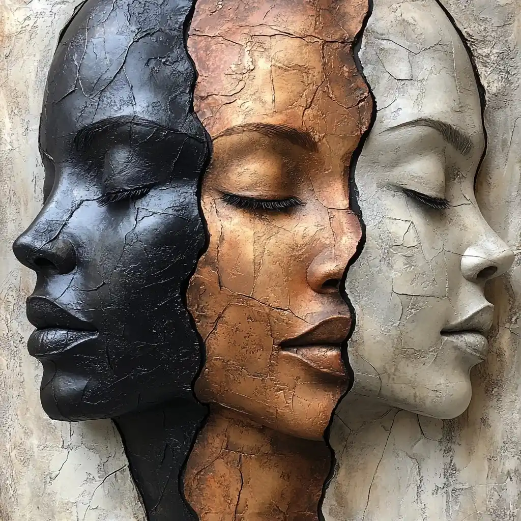 Textured Faces Wall Sculpture Midjourney提示词