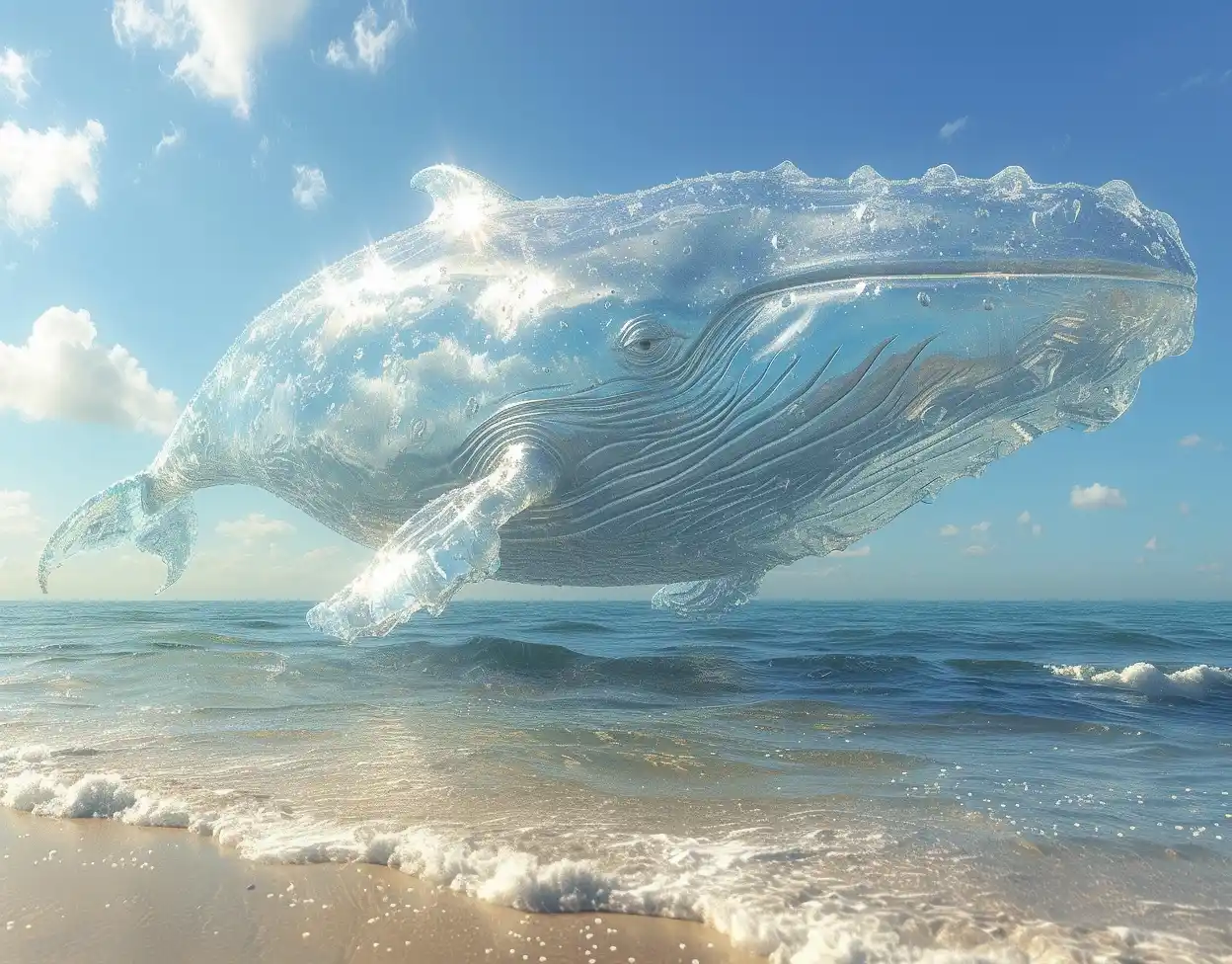 Glass Whale Beach Scene Midjourney提示词
