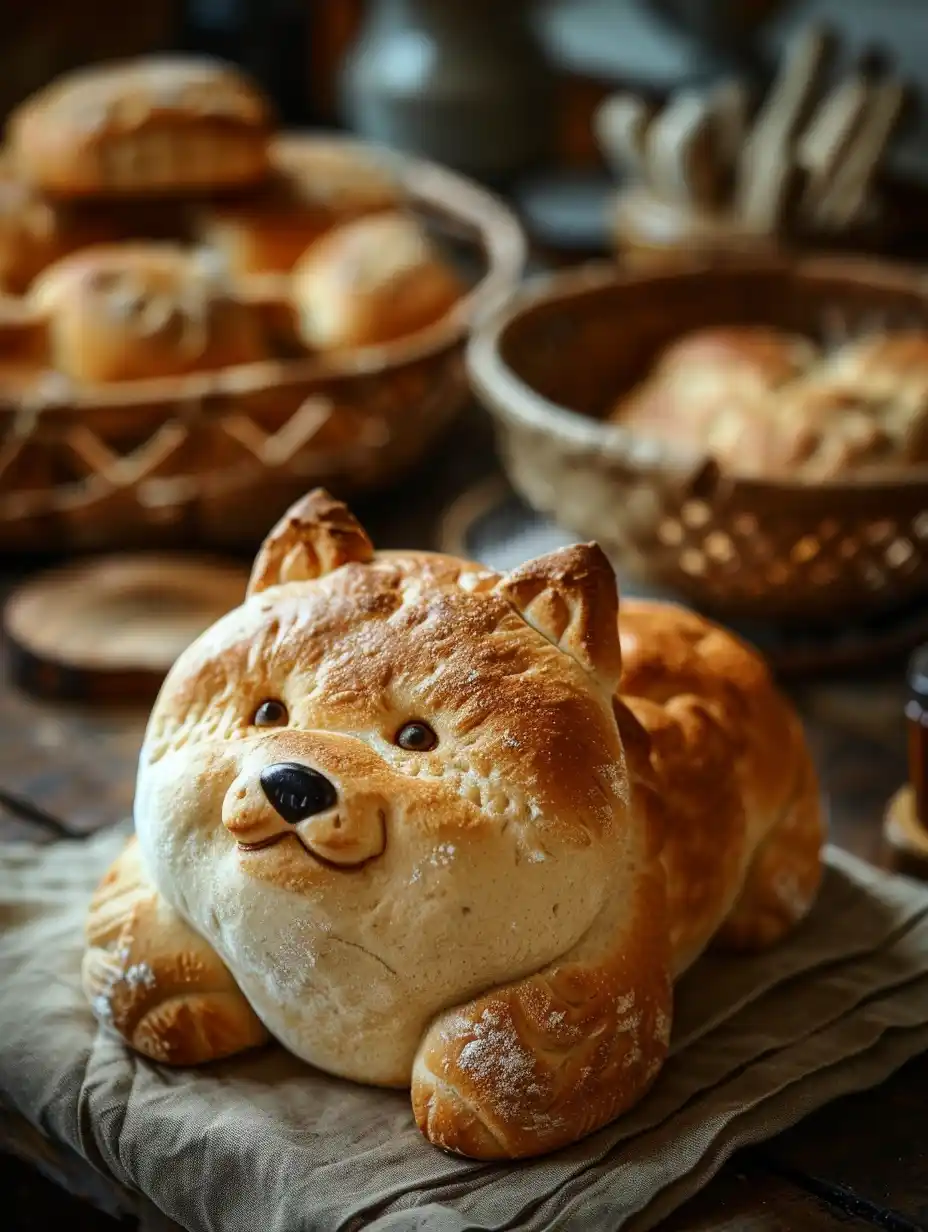 Shiba Inu Bread Photography Midjourney提示词