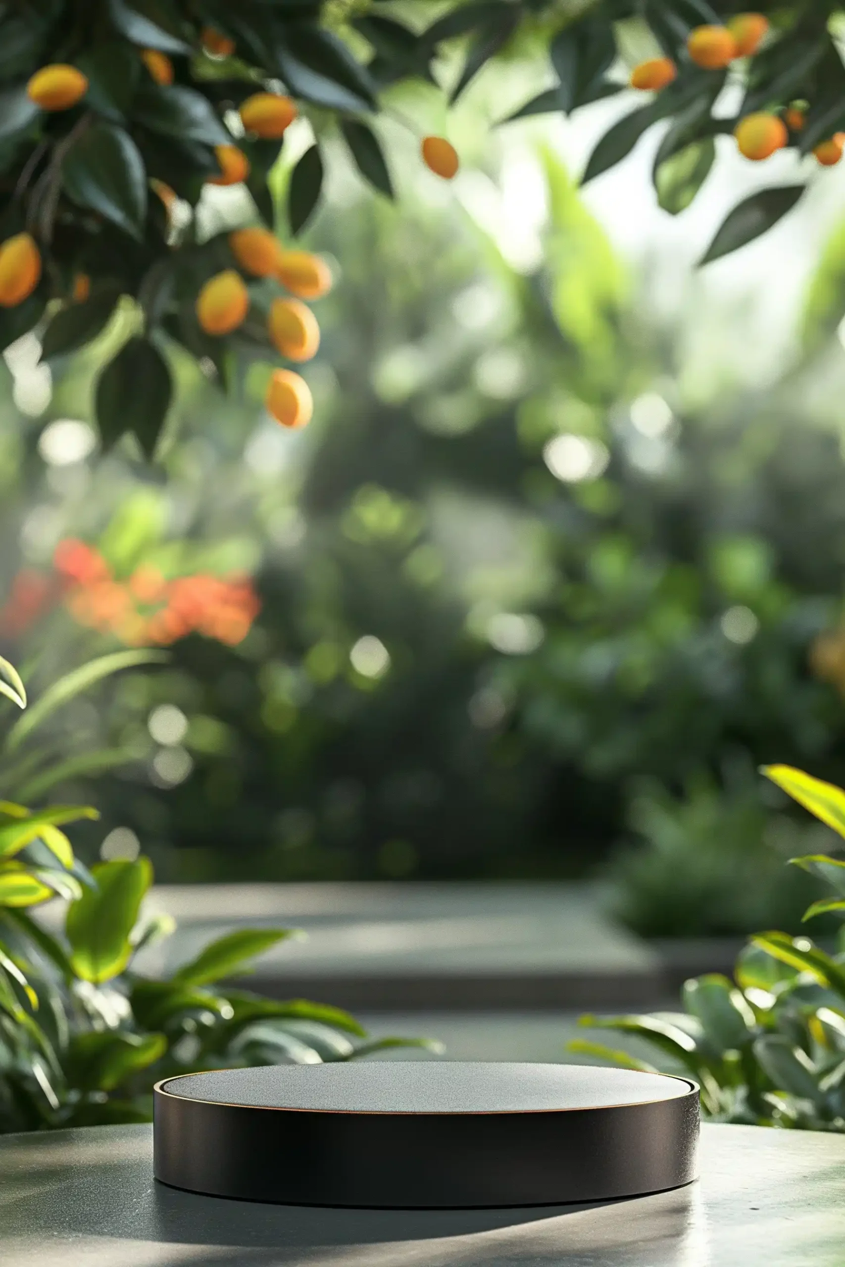 Empty Podium Among Mango Plants Midjourney提示词