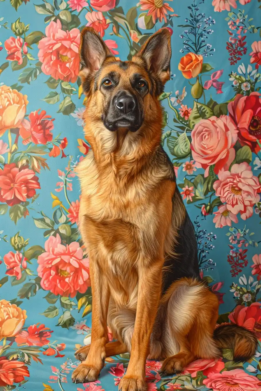 Regal Shepherd in Floral Midjourney提示词